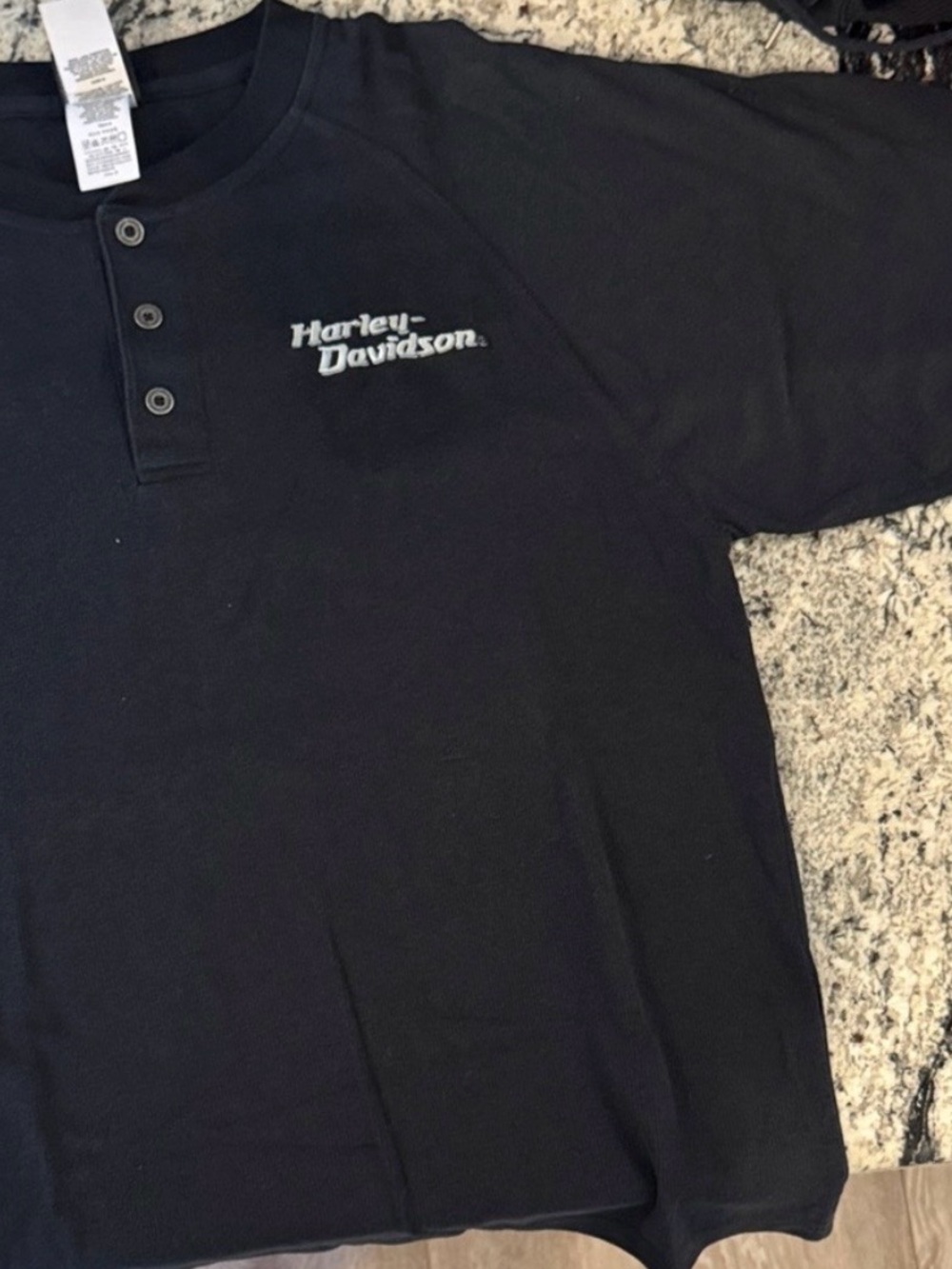Harley-Davidson Black Short-Sleeve Henley with White Logo